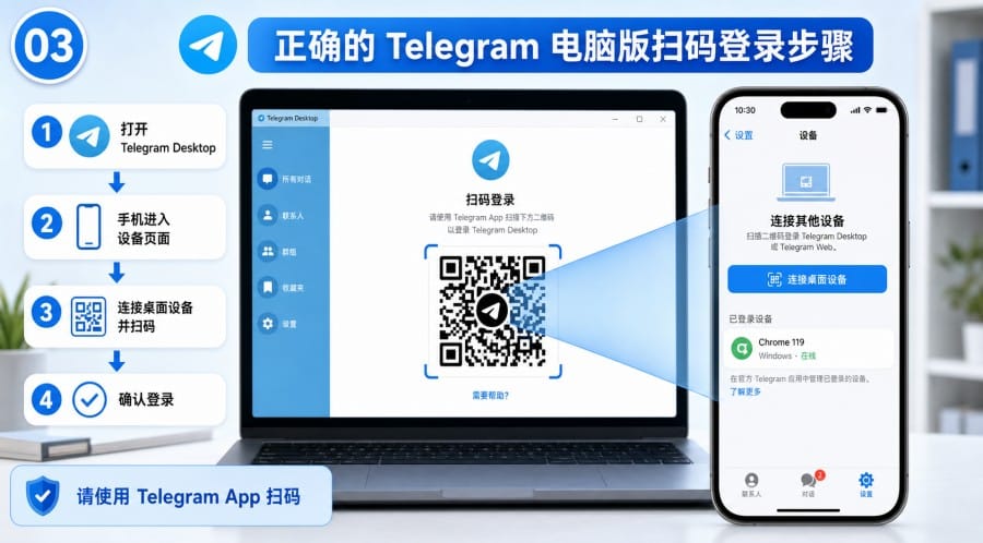 Telegram 电脑版无法扫码怎么办？二维码登录、验证码和同步排查方法 image 2