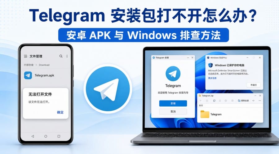 Telegram 安装包打不开怎么办?安卓 APK 与 Windows 安装失败排查方法
